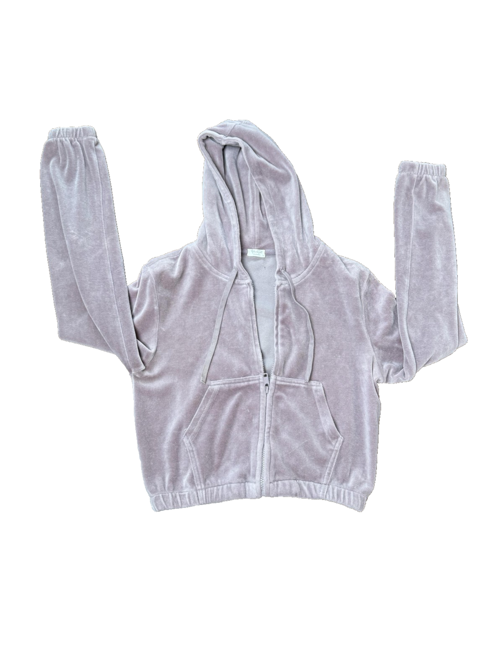 John Galt Hoodie Womens One Size Mauve Velour Zip Up Cropped Drawstring Pockets